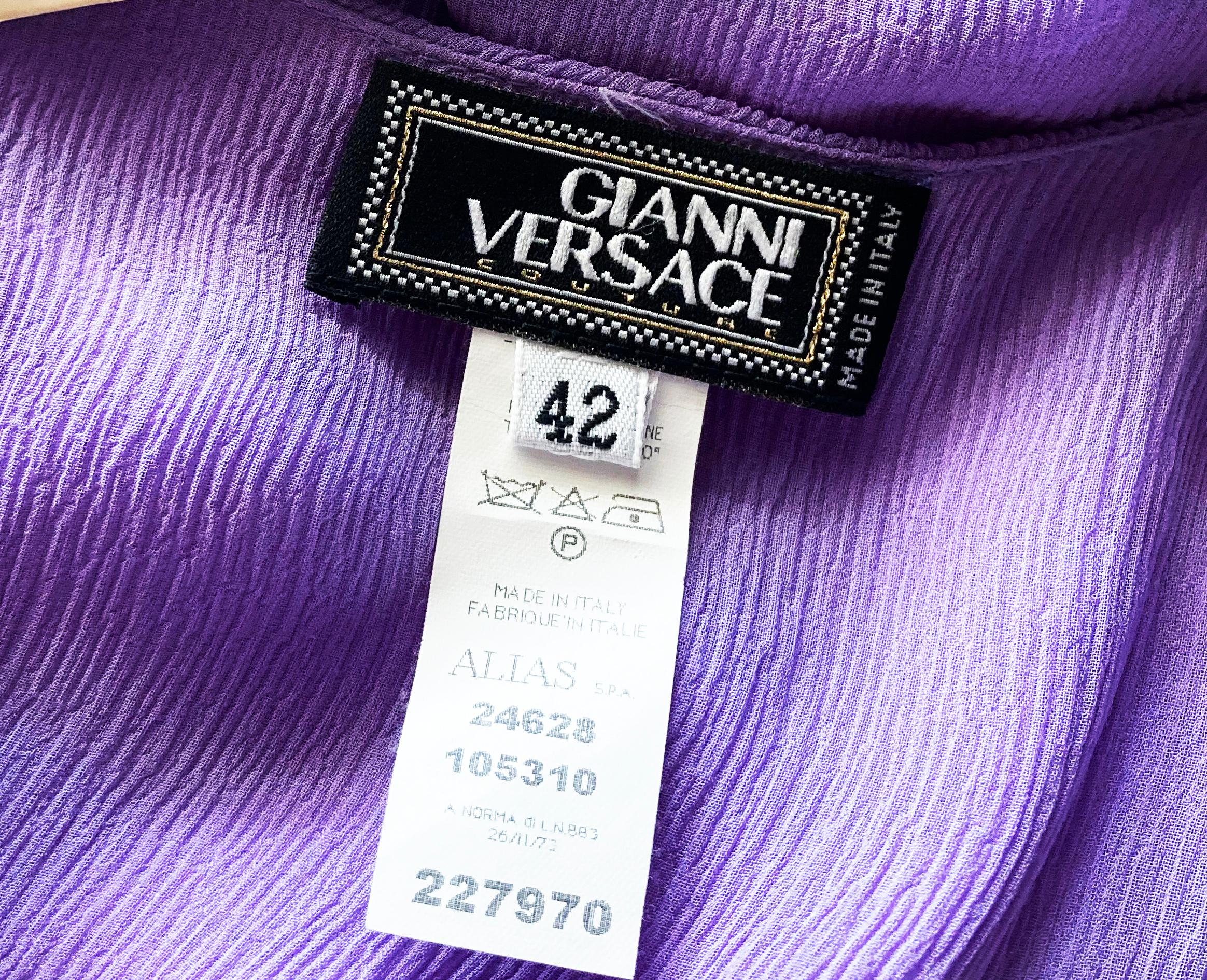 VINTAGE GIANNI VERSACE COUTURE OPEN BACK LILAC SILK DRESS Size 42 - 6 10