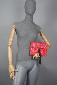Vintage GIANNI VERSACE COUTURE Rose Print Silk Tassel Clutch Bag