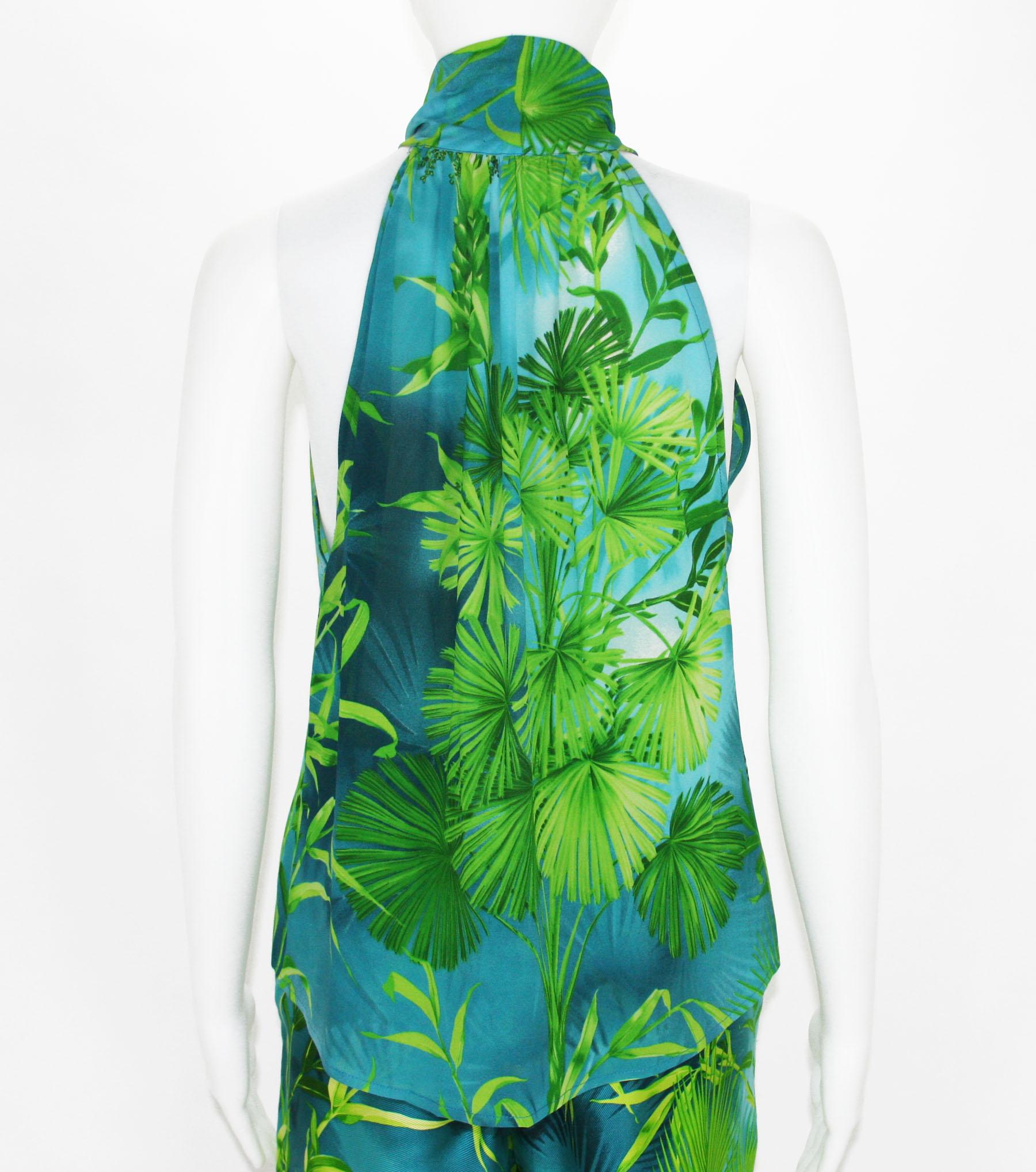 Vintage Gianni Versace Couture Runway S/S 2000 Jungle Print Silk Pant Suit It 44 For Sale 2