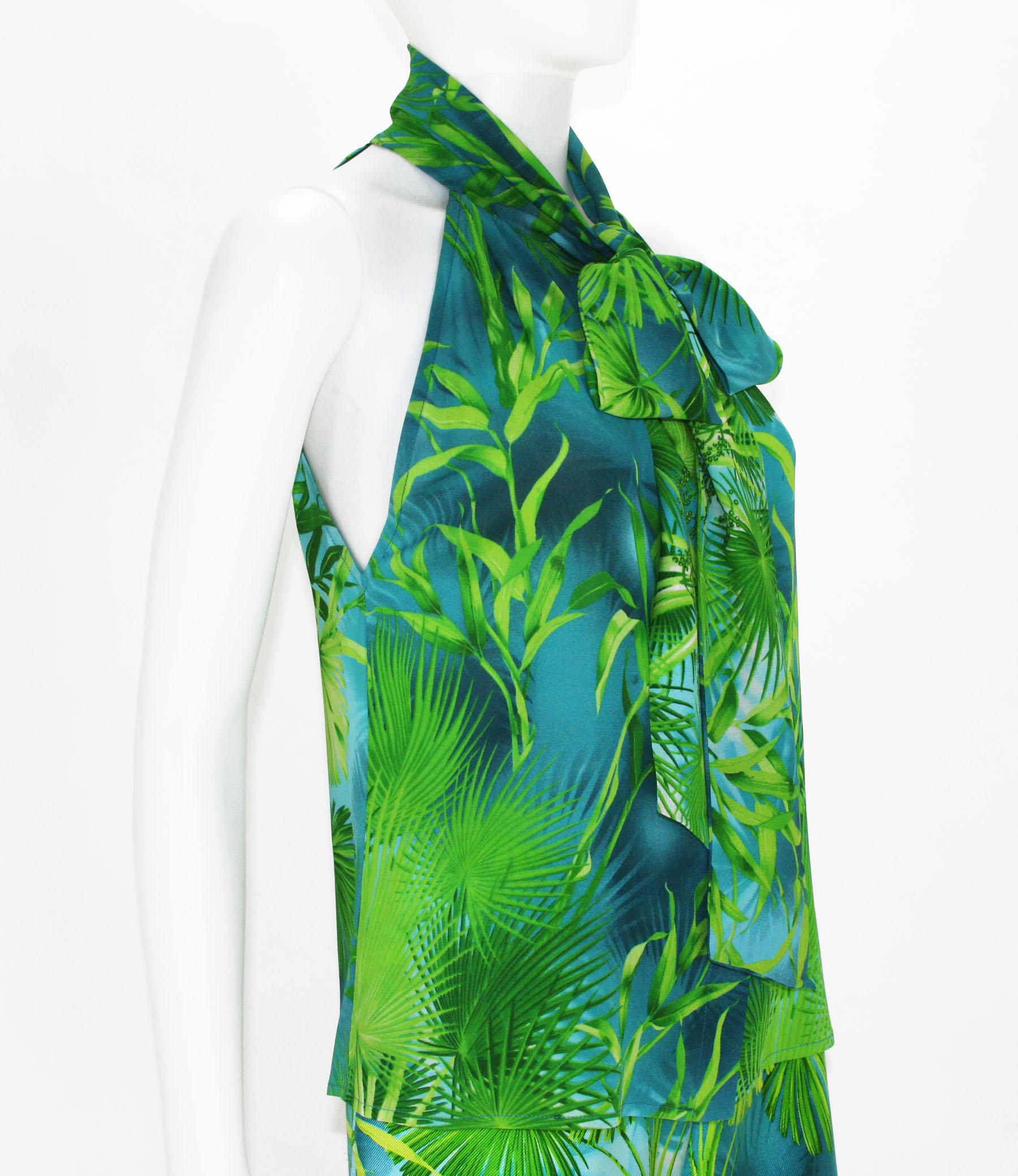 Vintage Gianni Versace Couture Runway S/S 2000 Jungle Print Silk Pant Suit It 44 For Sale 3