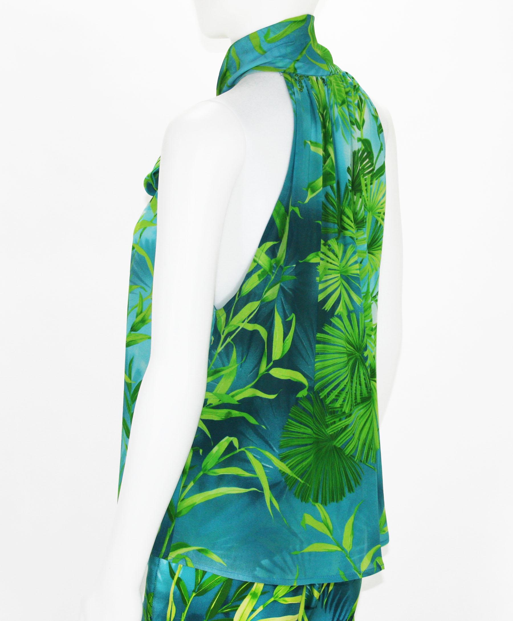Vintage Gianni Versace Couture Runway S/S 2000 Jungle Print Silk Pant Suit It 44 For Sale 4