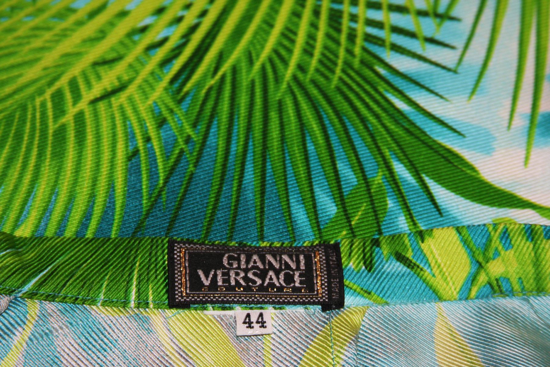 Vintage Gianni Versace Couture Runway S/S 2000 Jungle Print Silk Pant Suit It 44 For Sale 5