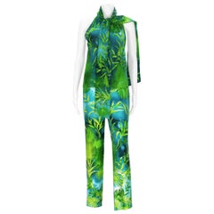 Vintage Gianni Versace Couture Runway S/S 2000 Jungle Print Silk Pant Suit It 44