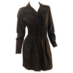 Manteau corset vintage Gianni Versace en cuir et daim marron chocolat look#40, A/H 2001