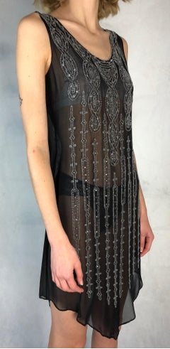 Vintage Gianni Versace for Genny silk & silver beads 20s style dress, c.1980s