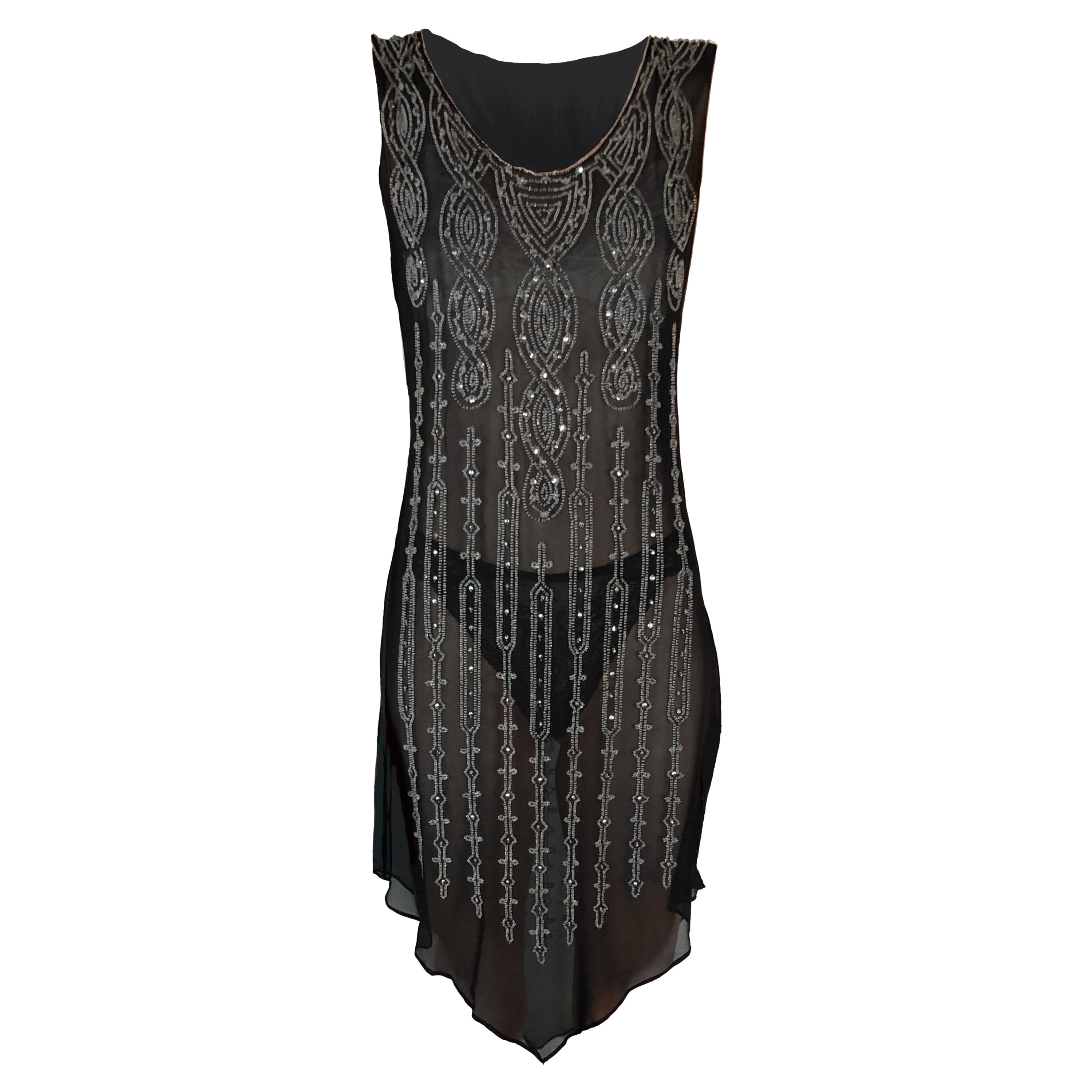 Vintage Gianni Versace for Genny silk & silver beads 20s style dress, c.1980s For Sale