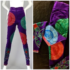 Vintage GIANNI VERSACE Iconic Medusa Baroque Colourful Velvet Pants