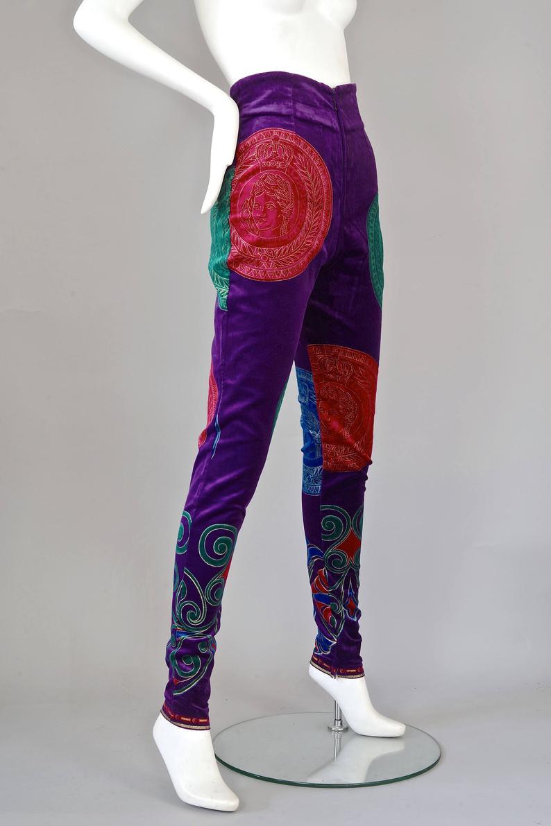 Purple Vintage GIANNI VERSACE Iconic Medusa Baroque Colourful Velvet Pants
