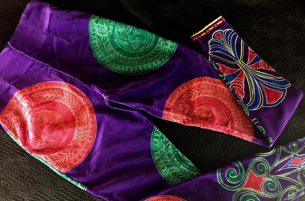 Women's Vintage GIANNI VERSACE Iconic Medusa Baroque Colourful Velvet Pants