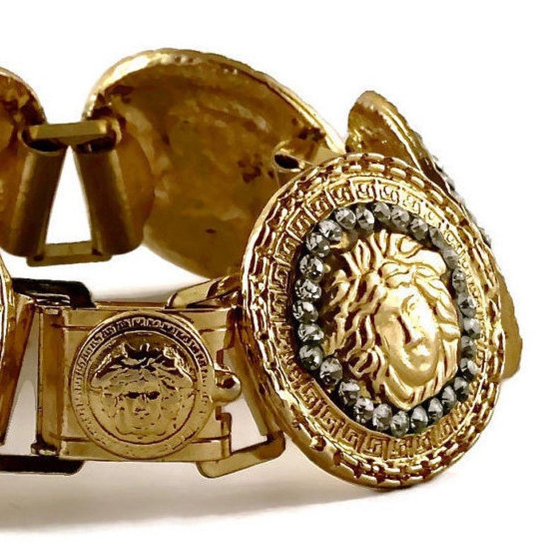 Vintage GIANNI VERSACE Iconic Medusa Rhinestone Bracelet For Sale at 1stdibs