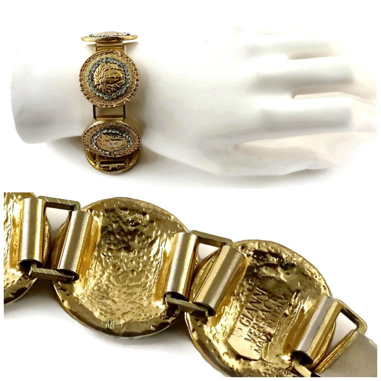 Vintage GIANNI VERSACE Iconic Medusa Rhinestone Bracelet For Sale at 1stdibs
