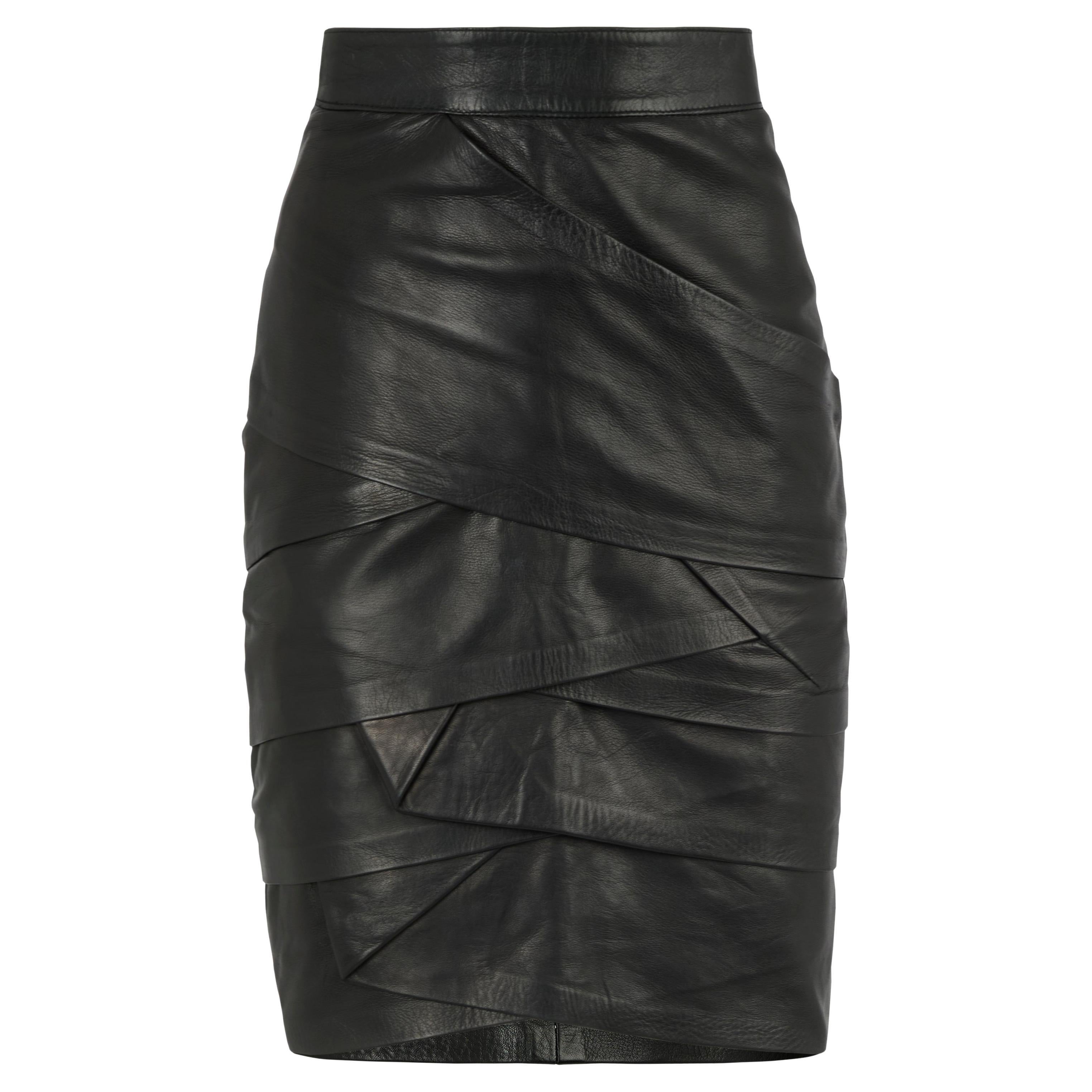 Vintage Gianni Versace Late 1980/90's Leather Layered Pencil Skirt