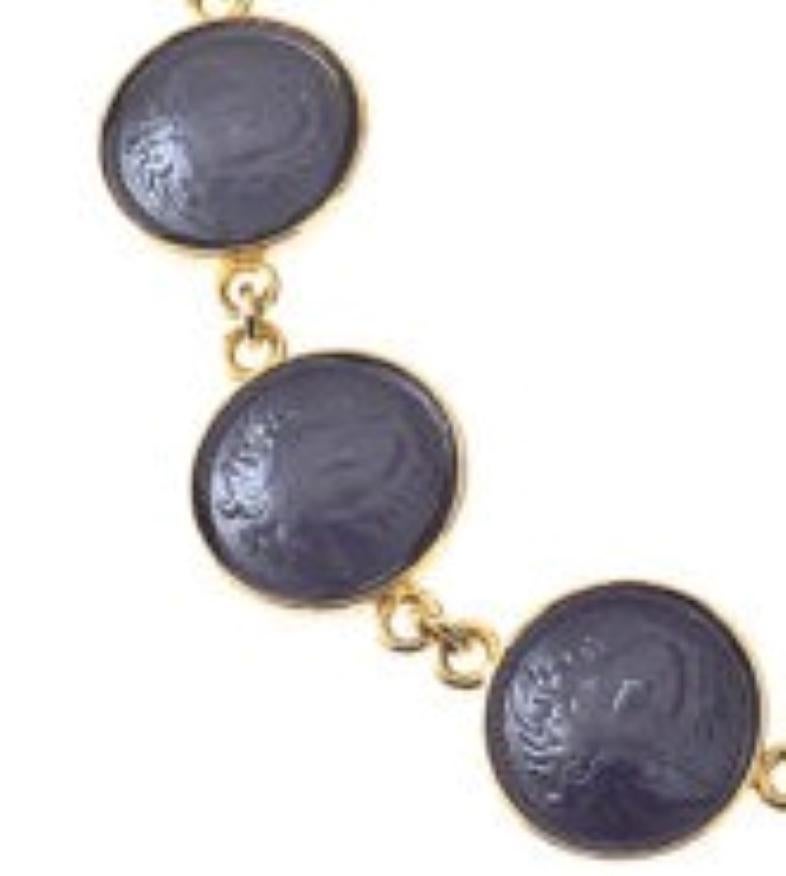 Ceinture/collier vintage Gianni Versace en cuir médusa noir/doré Bon état - En vente à Hoffman Estates, IL