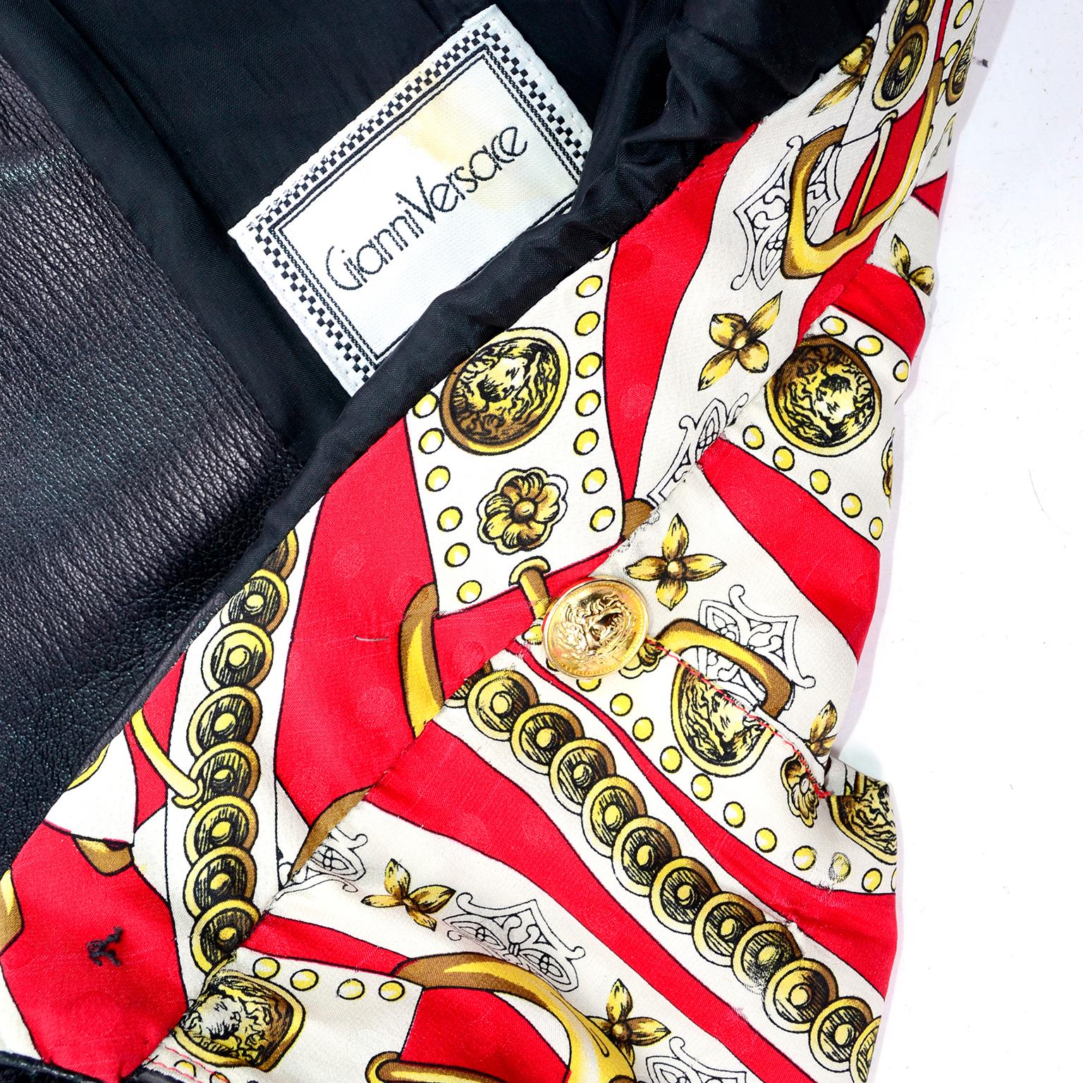 Vintage Gianni Versace Leather Coat With Tassels and Silk Scarf Print Lining 2