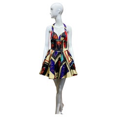 Vintage Gianni Versace Masquerade Print Halter Mini