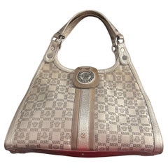 Vintage Gianni Versace Metallic Medusa Monogram White Shoulder Bag