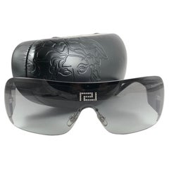 Retro Gianni Versace Mod 2091B Half Frame Shield Sunglasses 90's Italy Y2K