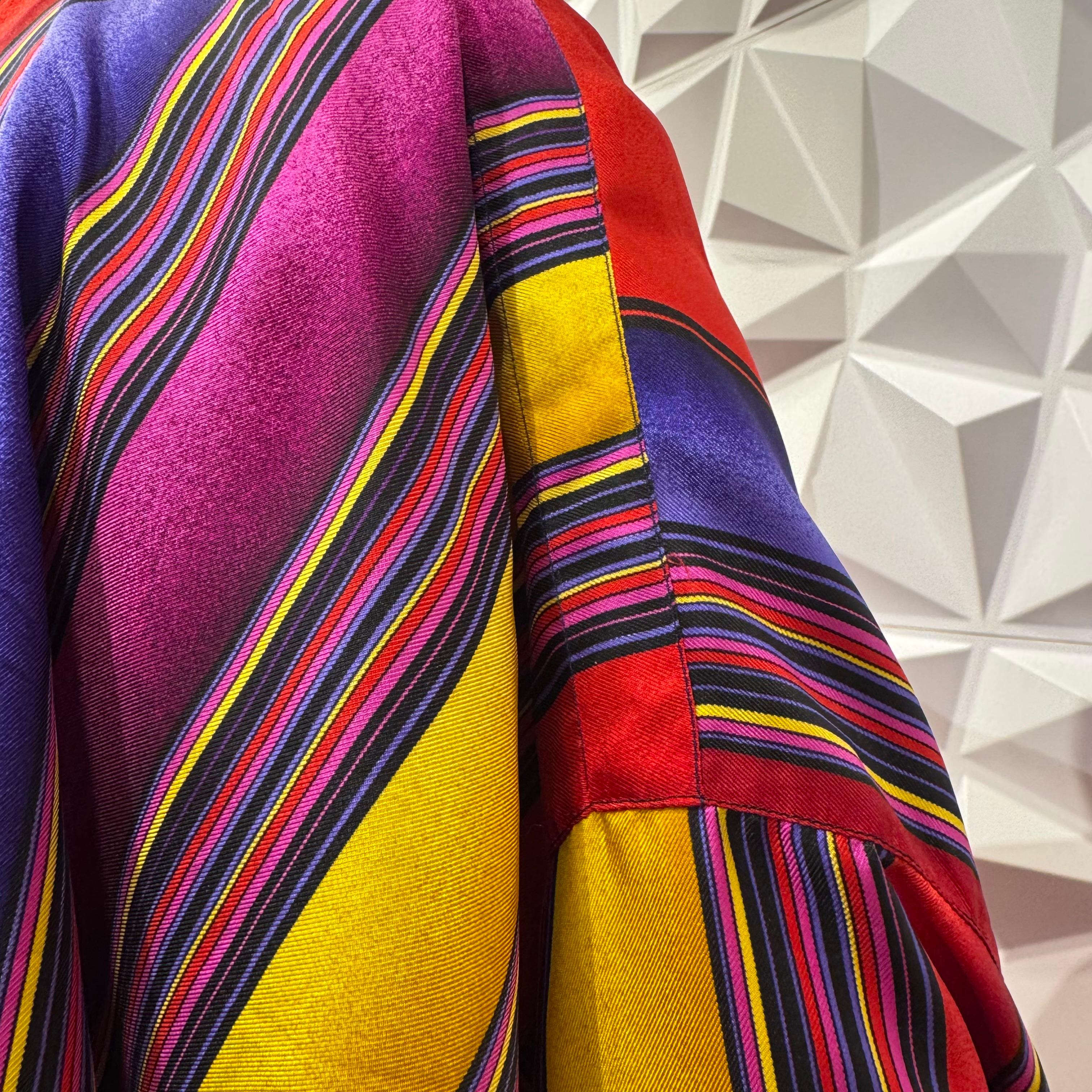 Red Vintage Gianni Versace Multicolor Silk Tribal Stripe Shirt For Sale