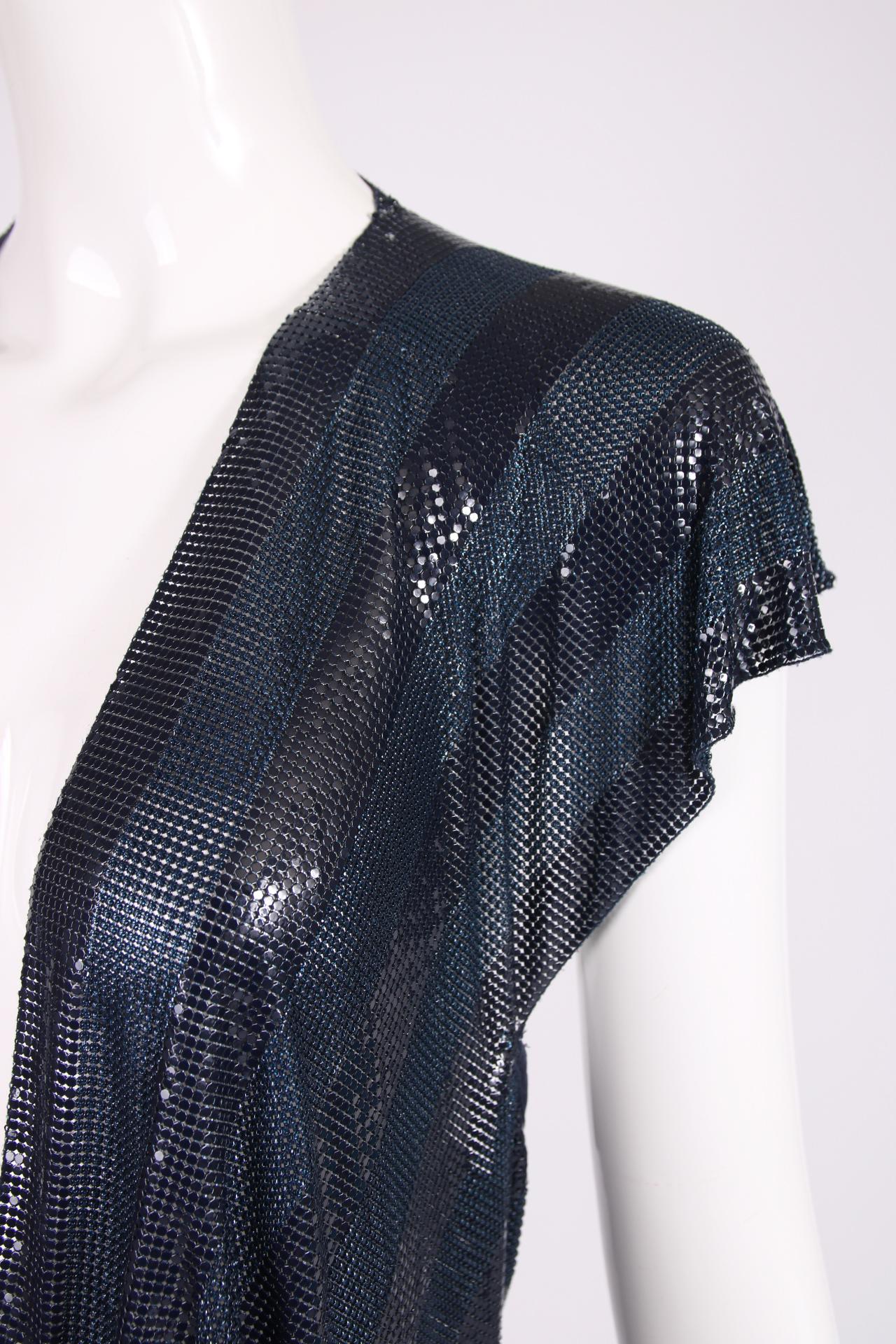 Vintage Gianni Versace Navy Striped Oroton Metal Mesh Chainmail Dress Ca. 1983 In Good Condition For Sale In Studio City, CA