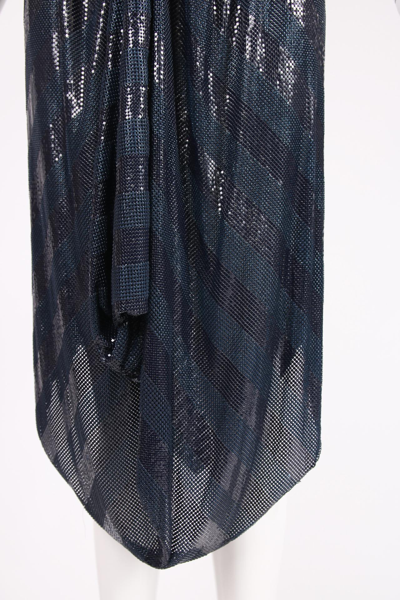 Women's Vintage Gianni Versace Navy Striped Oroton Metal Mesh Chainmail Dress Ca. 1983 For Sale