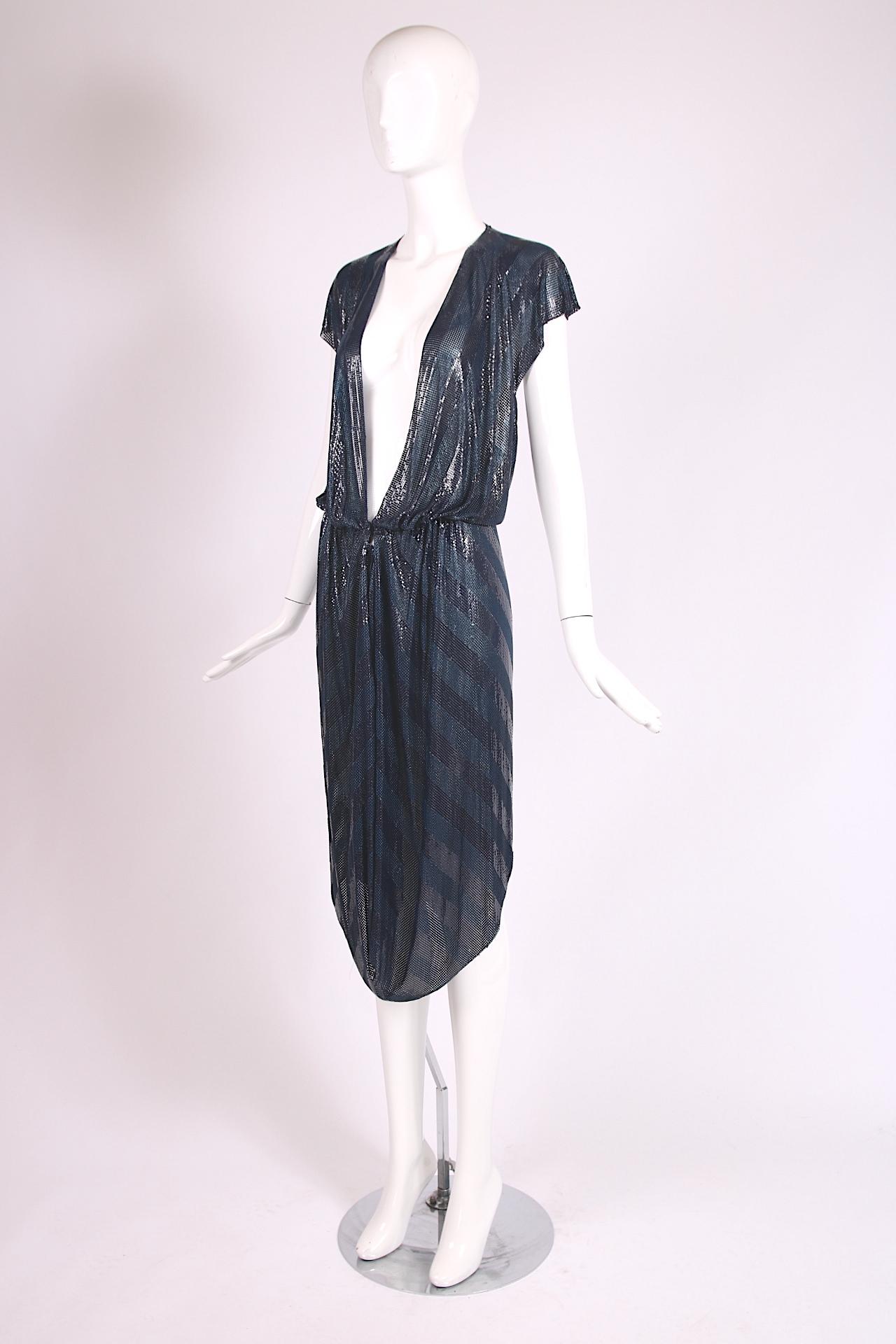 Vintage Gianni Versace Navy Striped Oroton Metal Mesh Chainmail Dress Ca. 1983 For Sale 1