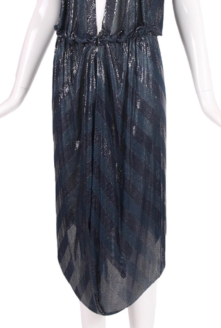 Vintage Gianni Versace Navy Striped Oroton Metal Mesh Chainmail Dress Ca. 1983 For Sale 3