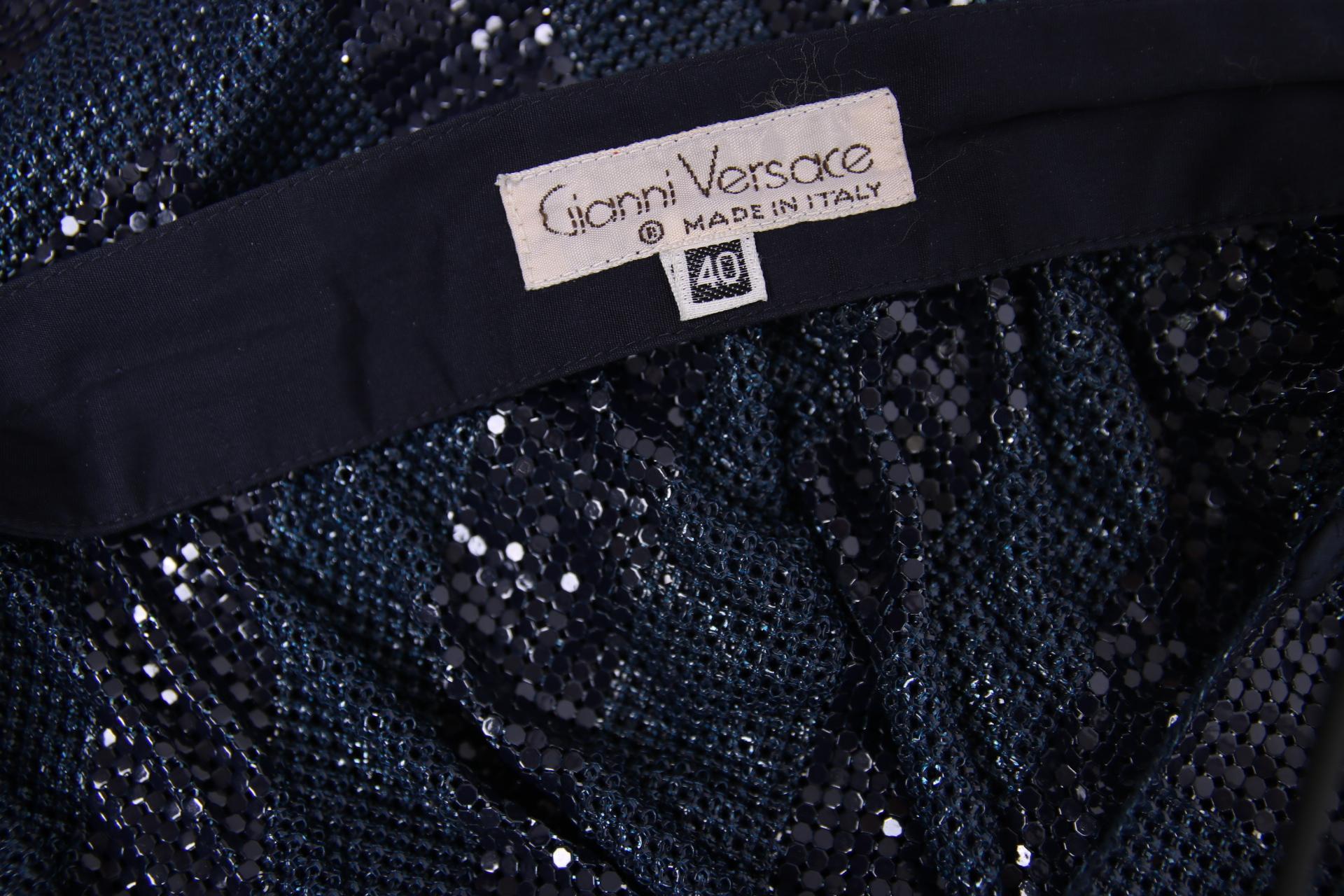Vintage Gianni Versace Navy Striped Oroton Metal Mesh Chainmail Dress Ca. 1983 For Sale 4