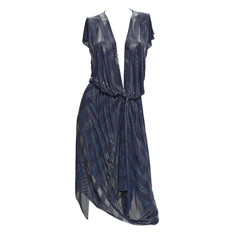 princess polly baby blue dress Vintage Gianni Versace Navy Striped Oroton Metal Mesh Chainmail Dress Ca.  1983 For Sale at 1stDibs