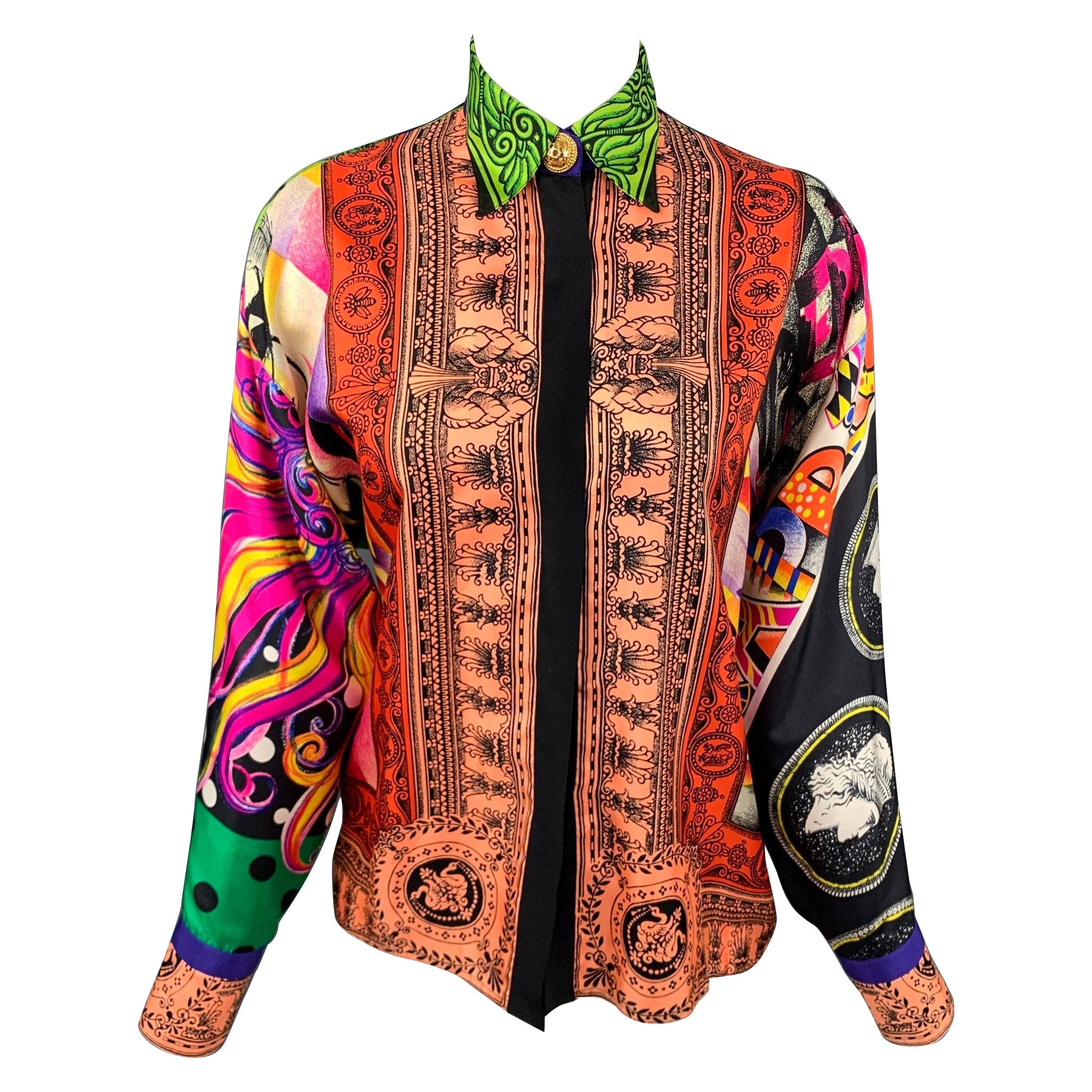 Vintage GIANNI VERSACE Opera Balleto Teatro Cinema Size S Baroque Silk Blouse