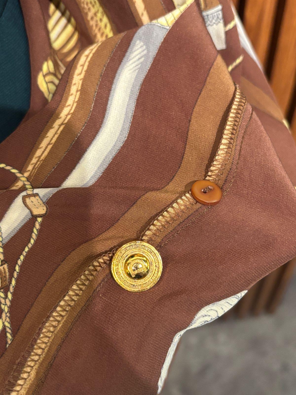 Vintage Gianni Versace Printed Brown Silk Shirt For Sale 2