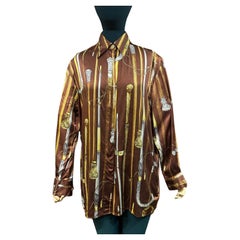 Vintage Gianni Versace Printed Brown Silk Shirt