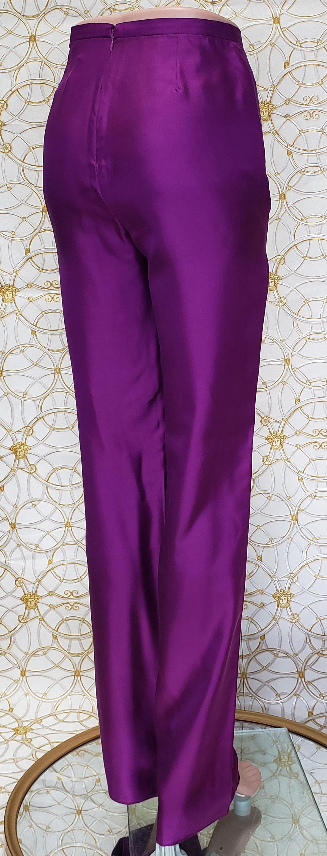 Purple VINTAGE GIANNI VERSACE PURPLE100% SILK PANTS size 42 - 8 For Sale