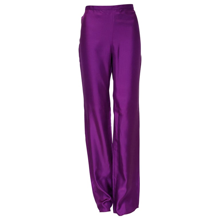 VINTAGE GIANNI VERSACE PURPLE100% SILK PANTS size 42 - 8 For Sale at 1stDibs