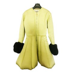 VINTAGE GIANNI VERSACE QUILTED LIME PUFFER COAT with FUR Sz M