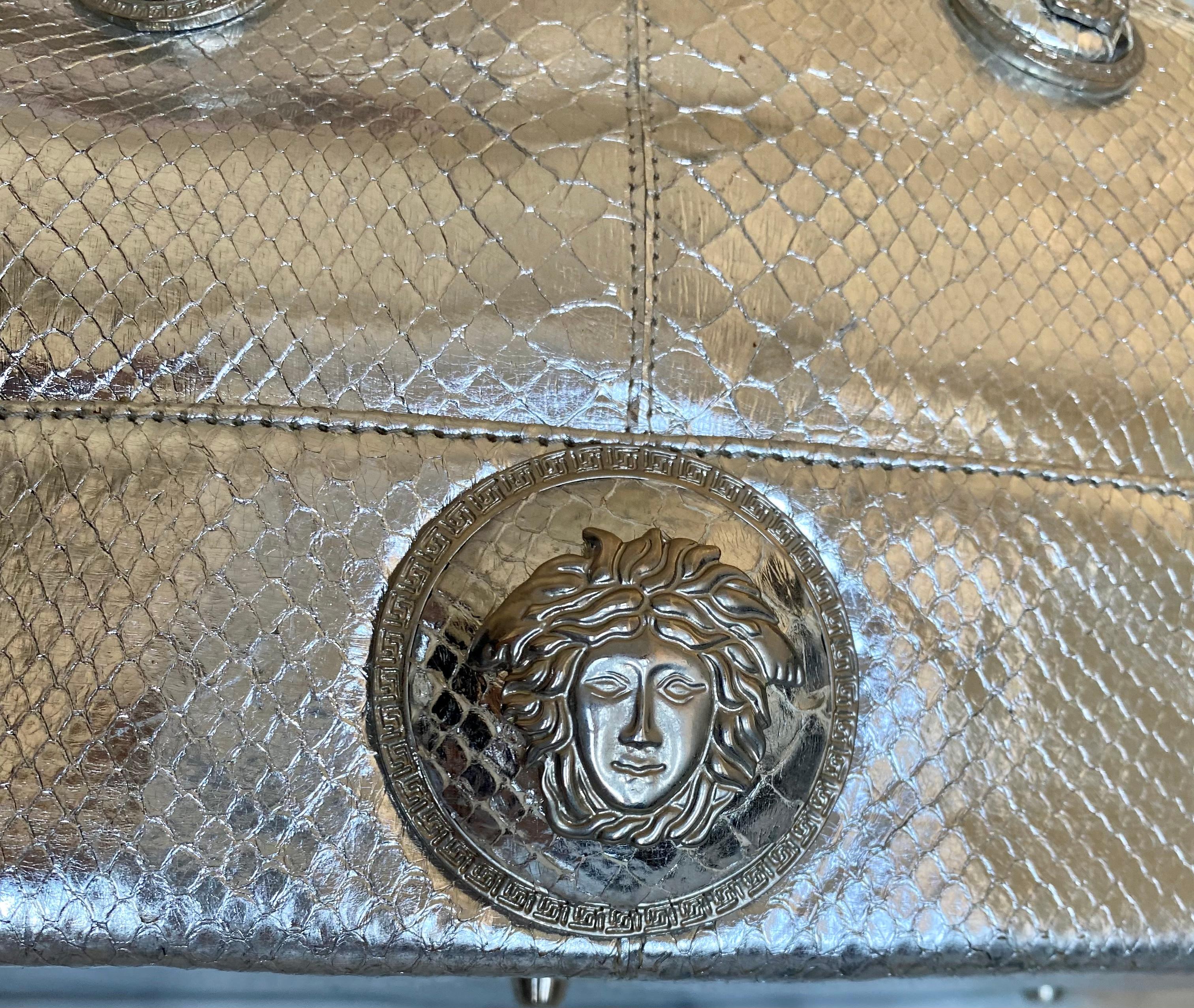 F/W 1994 Vintage Gianni Versace Silver Metallic Python Medusa Shoulder Bag  For Sale 1
