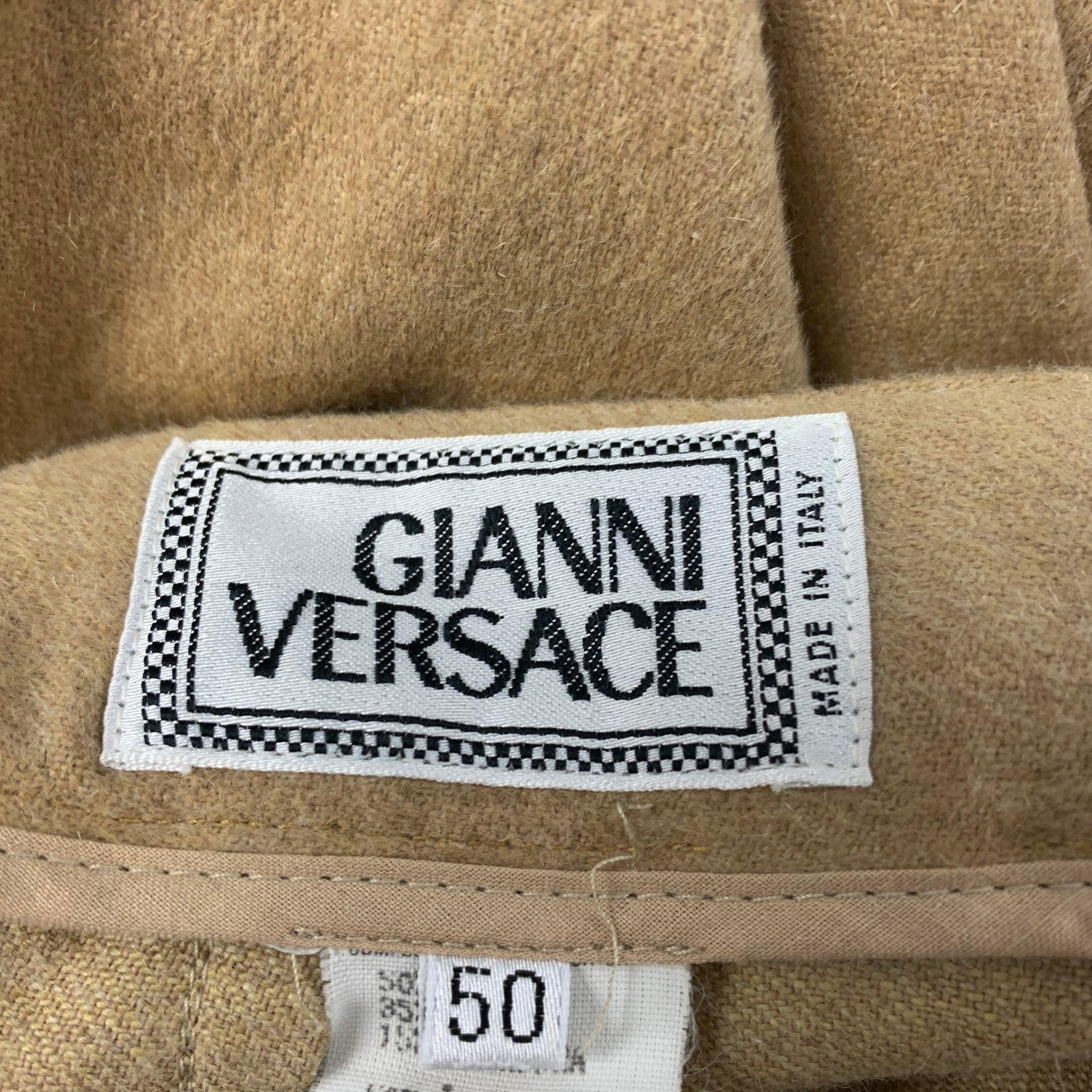Men's Vintage GIANNI VERSACE Size 34 Tan Angora Wool Pleated Dress Pants For Sale