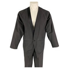 Antique GIANNI VERSACE Size 48 Black Textured Pleated 3 Piece Suit