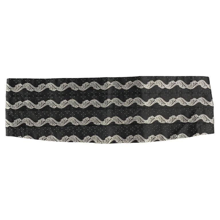 Vintage GIANNI VERSACE Size S Black and Silver Jacquard Silk Cummerbund