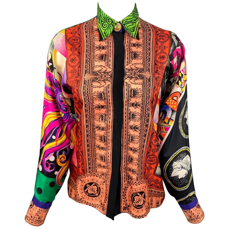 Vintage GIANNI VERSACE Size S Multi-Color Baroque Silk Gold Blouse For Sale  at 1stDibs | versace blouse, versace old logo, 1990 versace