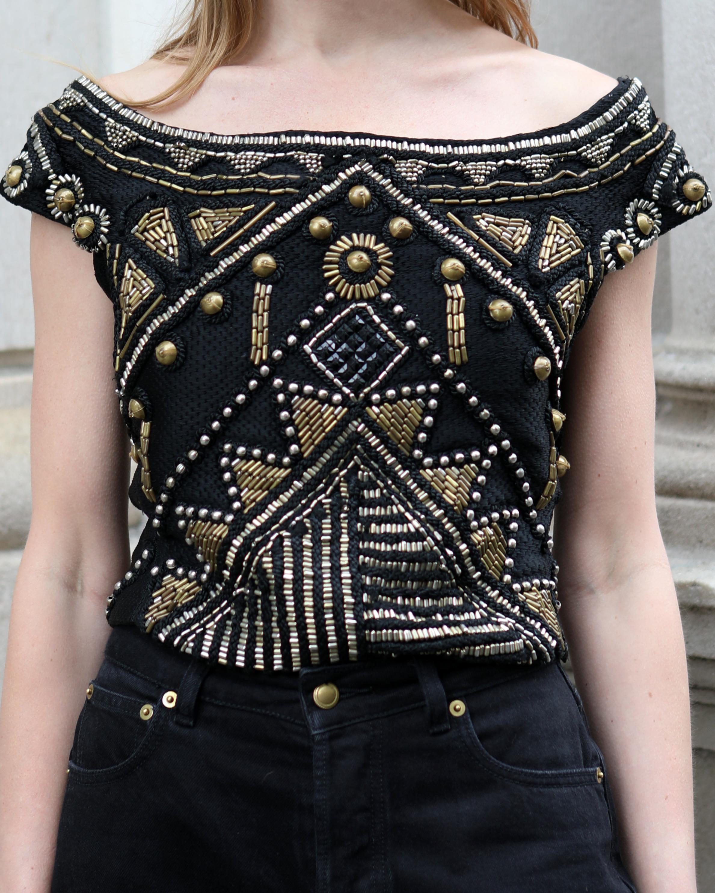 This absolutely iconic vintage Versace Spring 1990 embellished top is a museum-worthy wearable work of art, hailing from Versace's heyday, when Gianni Versace was still at the helm. It was worn by Christy Turlington in the original Gianni Versace