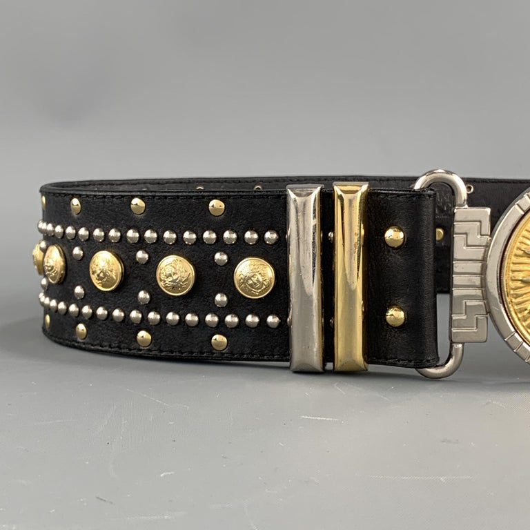 Regular Beauty Rare Versace Classic Roller Large Square Buckle Belt Black  Sz 33