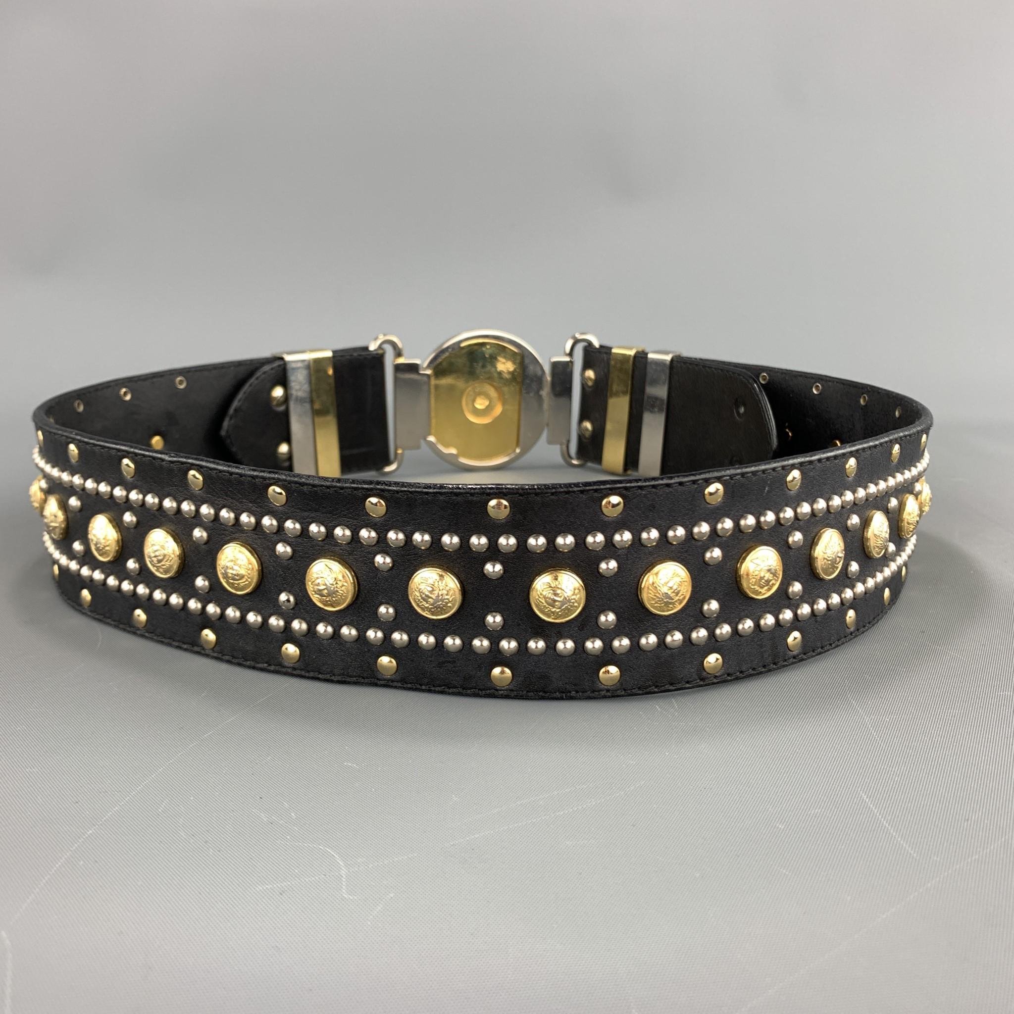 Vintage GIANNI VERSACE Studded Size 32 Black Leather Belt In Good Condition In San Francisco, CA