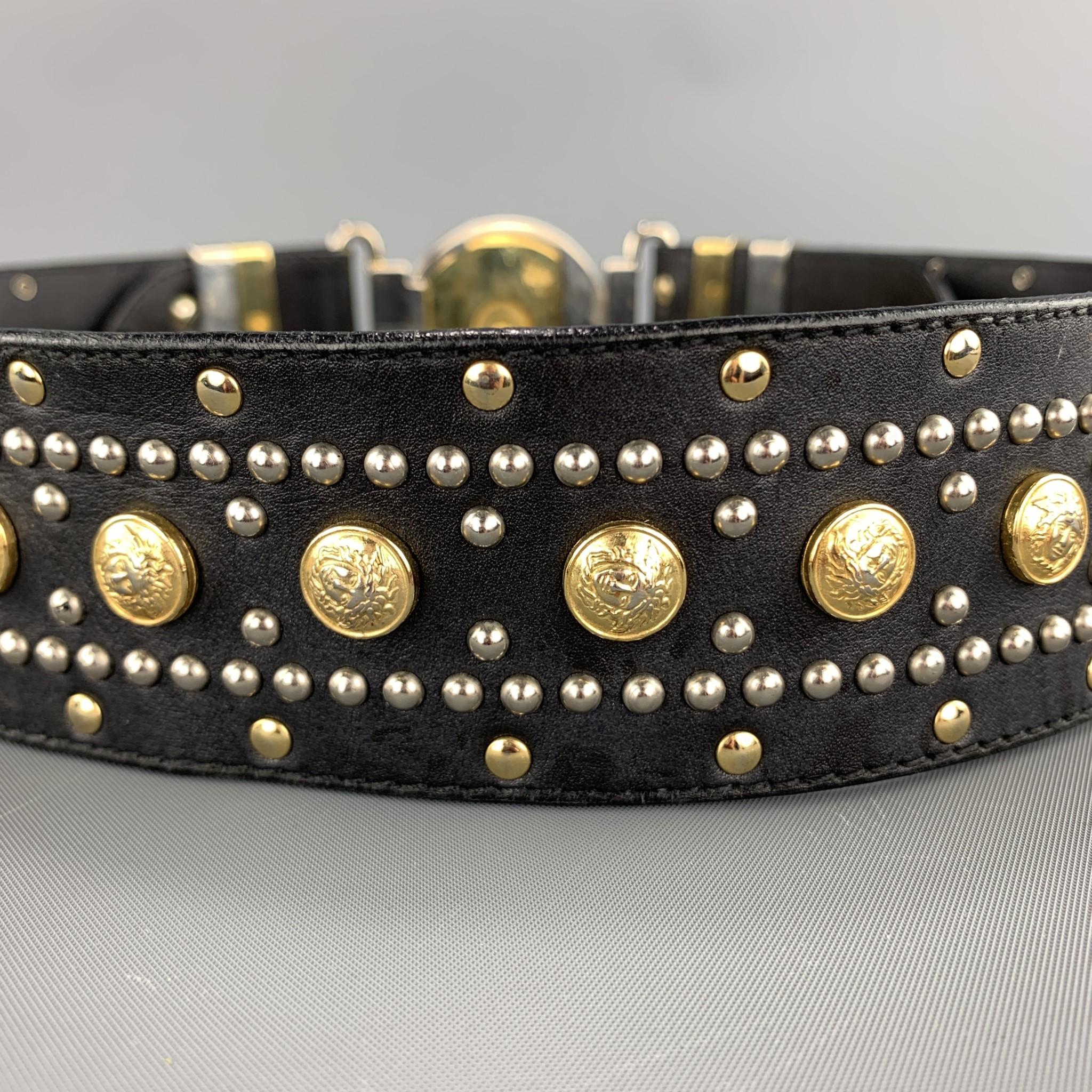 Women's Vintage GIANNI VERSACE Studded Size 32 Black Leather Belt