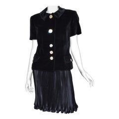 Vintage Gianni Versace Velvet Jacket, Pleated Skirt Ensemble