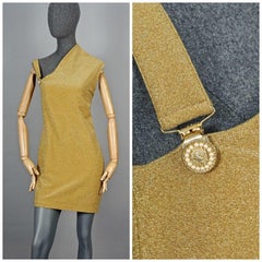 Vintage GIANNI VERSACE VERSUS Asymmetric Shoulder Lurex Gold Metallic Dress
