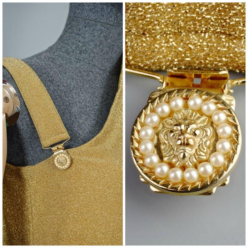 Vintage GIANNI VERSACE VERSUS Asymmetric Shoulder Lurex Gold Metallic Dress For Sale 4