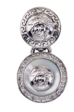 Vintage gianni versace white and silver dangling earrings with medusa