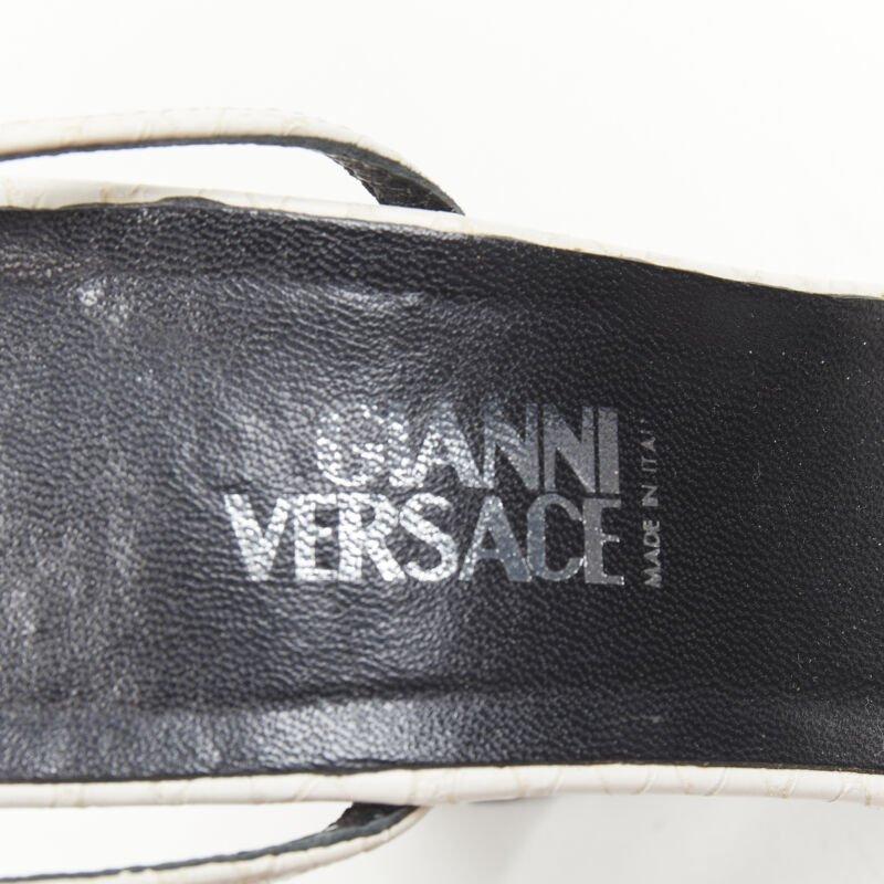 vintage GIANNI VERSACE white grey shearling ankle strap cone heel sandal EU36 For Sale 5