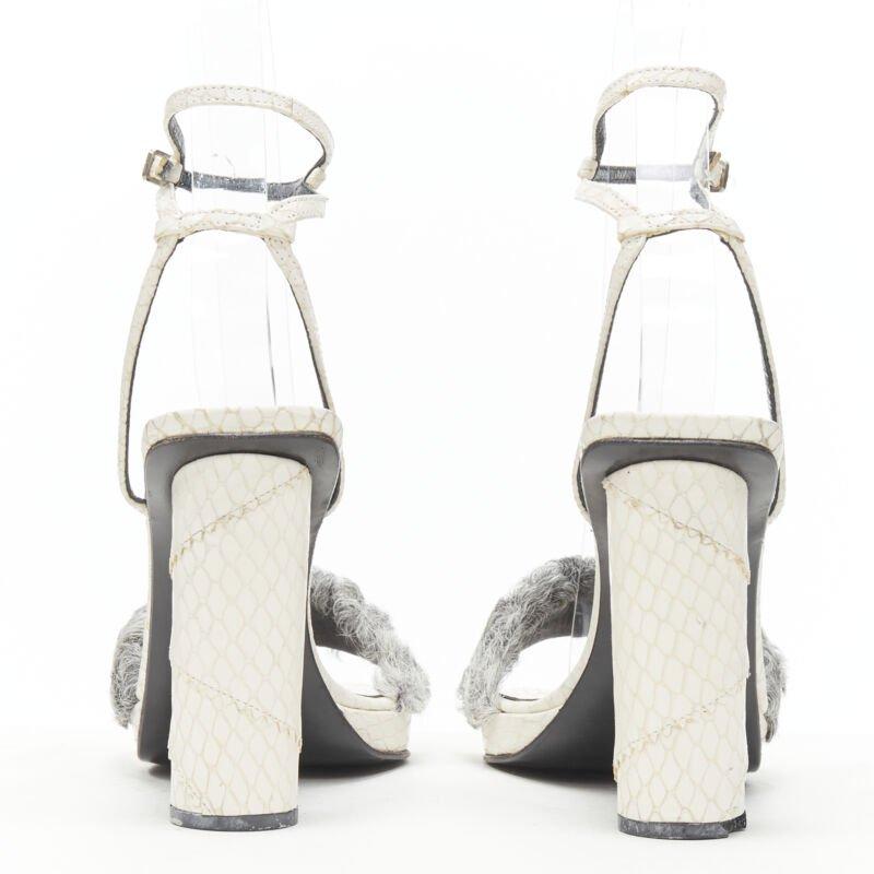 Women's vintage GIANNI VERSACE white grey shearling ankle strap cone heel sandal EU36 For Sale