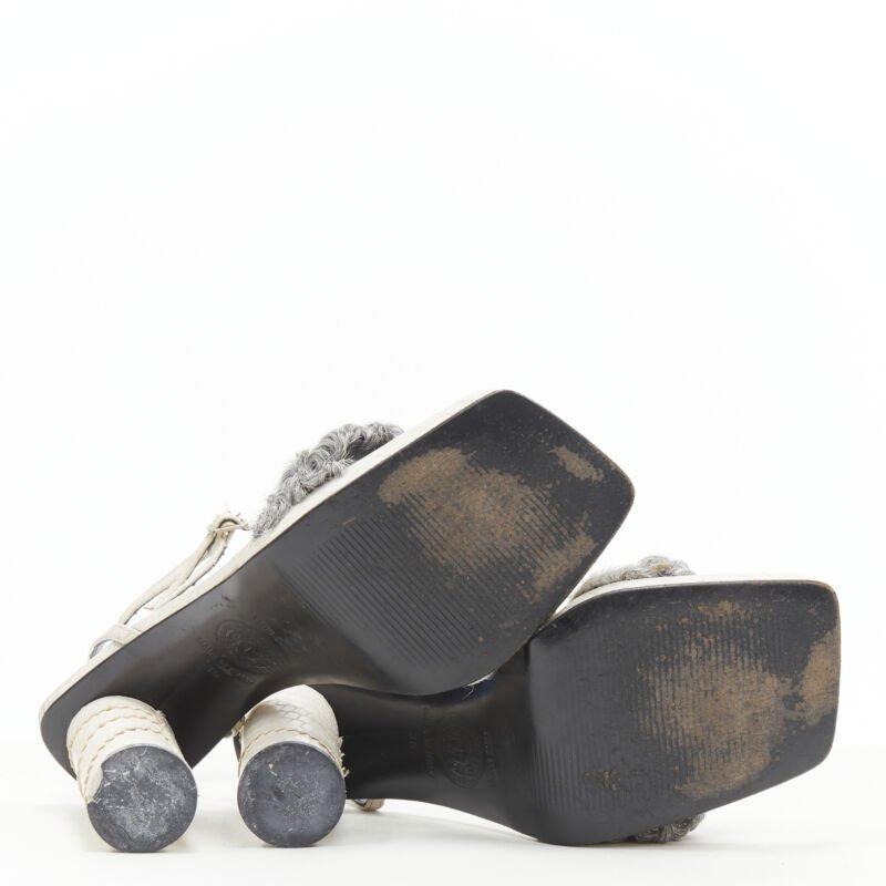vintage GIANNI VERSACE white grey shearling ankle strap cone heel sandal EU36 For Sale 1